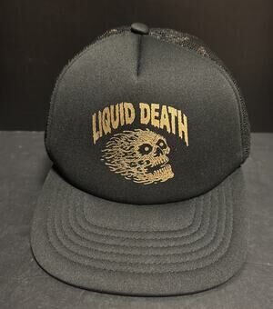 Liquid Death Hat Cap Snap Back Black Gold Trucker Mesh Murder Your Thirst Mens